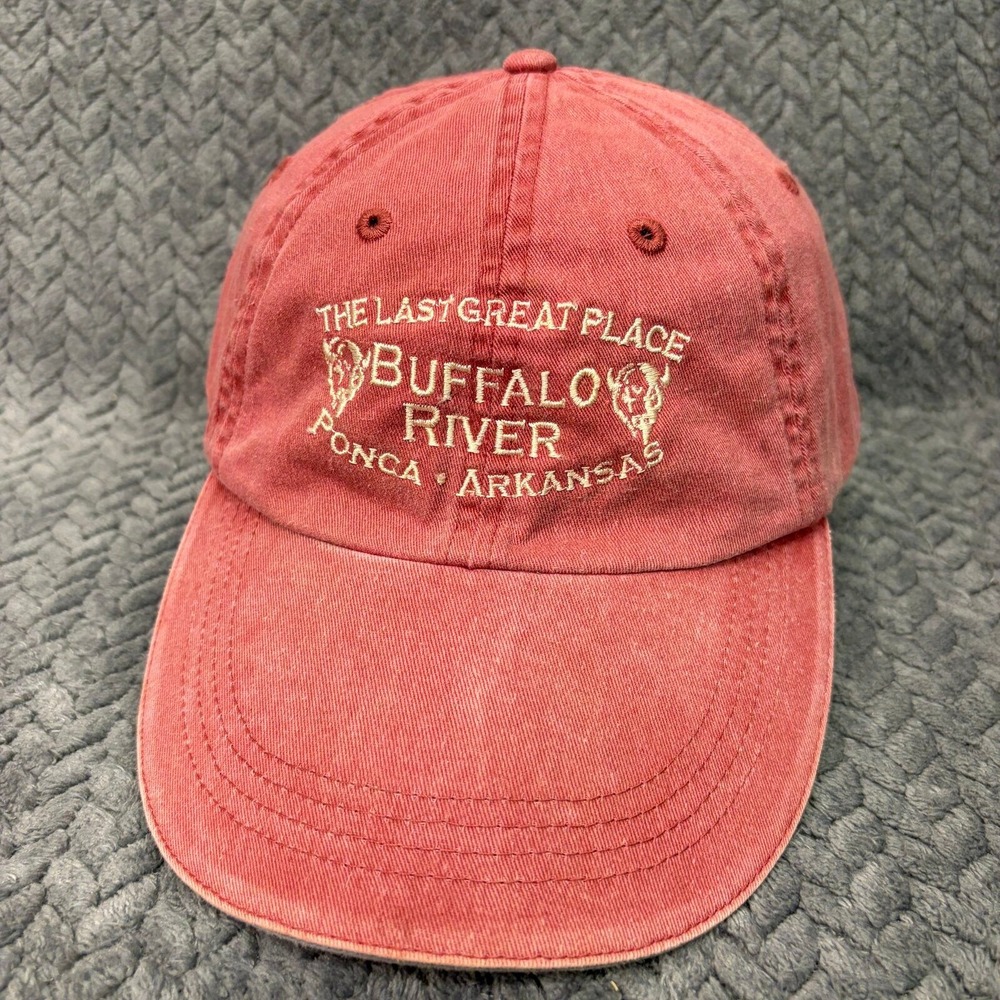 Anvil Buffalo River Hat Arkansas Mens OSFA Red Cotton Adjustable Baseball Cap